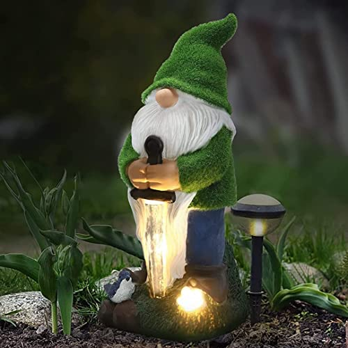 THE ENCHANTED GARDEN Gnome Knight Statue Outdoor Resin Gnome Figurine Outdoor Solar Powered LED Garden Lights Resin Garden Figurine for Patio Lawn Yard Décor