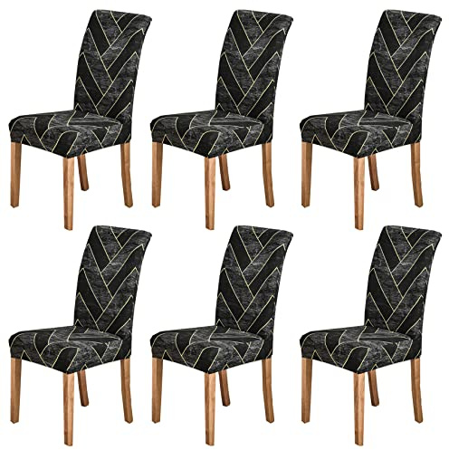 HZDHCLH Stuhlhussen 6er Set Stuhlbezüge Stretch abnehmbar, waschbar | Esszimmerstuhl-Schutzsitz für Hotel Restaurant Küche Hochzeitsfeier（Goldgitter/6 Stück）