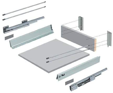 Cajón de cocina cacerolero altura 199mm con guías de freno, varillas laterales y maderas de base trasera incluidas, rieles de hasta 50 kg de peso, color en blanco, fondo de 50 cm (MODULO - 60)