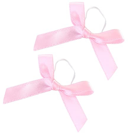 100 Stück Satin Band Deko Schleifen Fertigschleife Geschenkschleifen, Schleifen mit elastische Gummibänder,für Verschiedene Flaschendekorationen,DIY Hochzeit Kartenherstellung Verzierungen,Rosa