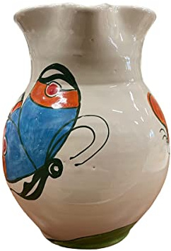 Amarcord La Romagna Pichet en céramique fait et peint à la main avec poignée avec motif papillon bleu capacité 1,5 Litres