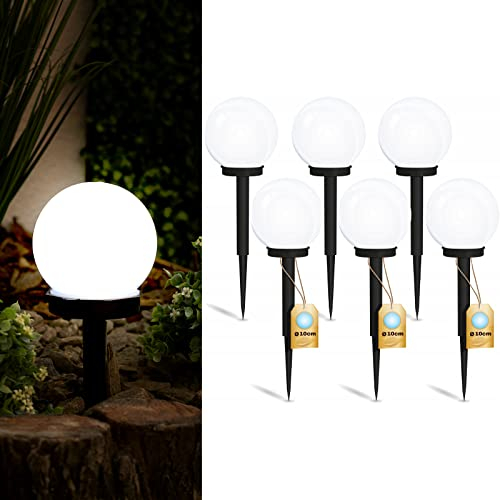 Lumiled 6 Stück Solar Gartenleuchte Solarlampe Solarkugeln für Garten Außen Leuchtkugel Kugel mit Erdspieß Dämmerungssensor Außenleuchte Wegeleuchte Stehleuchte LED IP44 Kaltweiß ∅10