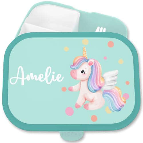 Brotdose Kinder Campus für Mepal - Einhörner - Brotbox süßes Einhorn Lunchbox Sweet Unicorn I - 750 ml - Türkis - einschulung geschenke mädchen kinderbrotdosen kindergarten einhörnern