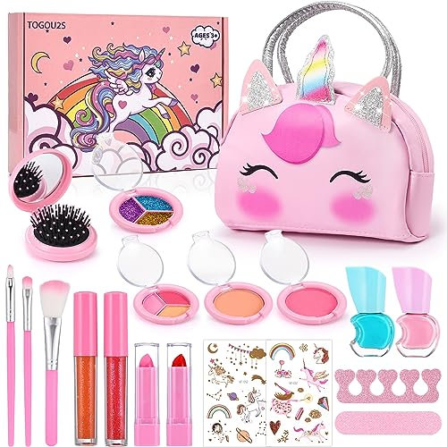 TOGOU2S Maquillaje para Niñas - Bonito Neceser Rosa Unicornio, Juguetes Lavables, Seguros y No Tóxicos - Maletín de Maquillaje - Regalo para Niñas 4-8+ Años, Cumpleaños,Regalo Navidad