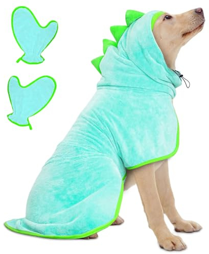 Bibykivn Accappatoio per Cani, Accappatoio per Cani Microfibra, Abbigliamento Asciugamano Morbida per Animali Dinosauro, Per Asciuga il Tuo Cane Dopo Aver Nuotato e Fatto il Bagno (L, Blu)