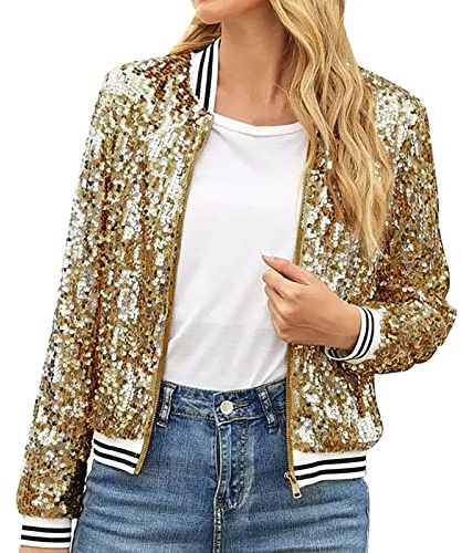 Blazer à Paillettes pour Femme Style Décontracté Manches Longues à Sequins Cardigan Haut Tops Brillantes Manteau Fête Clubwear pour Disco Soirée Devant Ouvert Jacket