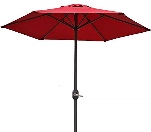 Parasol Parasol 2m Petit Parasol de Table de Marché de Patio, Parasol de Jardin Rond avec manivelle et 6 nervures, Abri de Soleil en Polyester de Protection UV, Condo de Balcon (Couleur : Rouge Foncé)