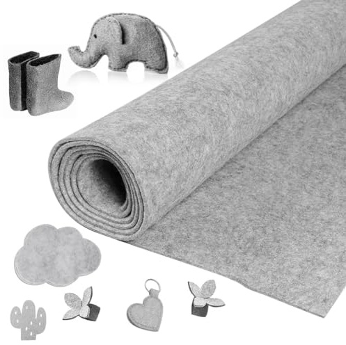 Yuragim Filzrolle Filzstoff, Filz Meterware 30cmx250cmx3mm Filz Stoff Bastelfilz Dekofilz Taschenfilz Filzmatte für DIY Aufbewahrungstasche Filzunterlage Patchwork Nähen Basteln (Hellgrau)