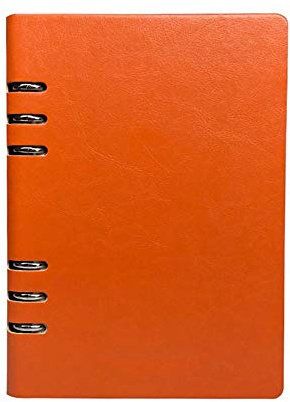 (Orange) Vintage Leder Ringbuch Notizbuch, A5(17 * 23cm/6.6 * 9inch) Edelstahl-Ausschnitt Notizblock Nachfüllbar Leder Notizbuch, 100 Seiten Wasserdicht Beige Einsätze