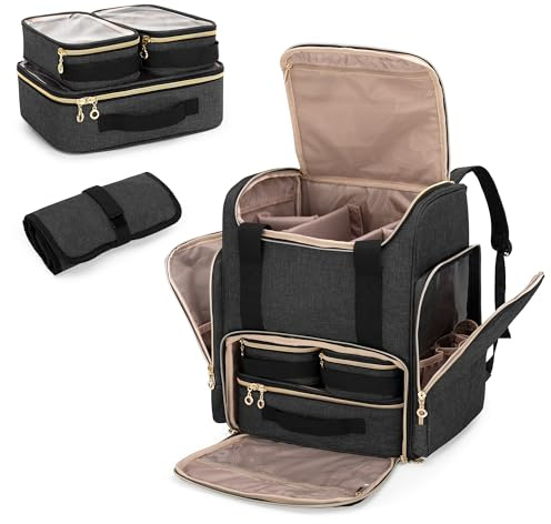 Luxja Kosmetikkoffer Rucksack, Make Up Tasche für Kometik | Schminktasche für Makeup, Kosmetik Organizer für Unterwegs, Damen Kosmetiktasche, Schwarz