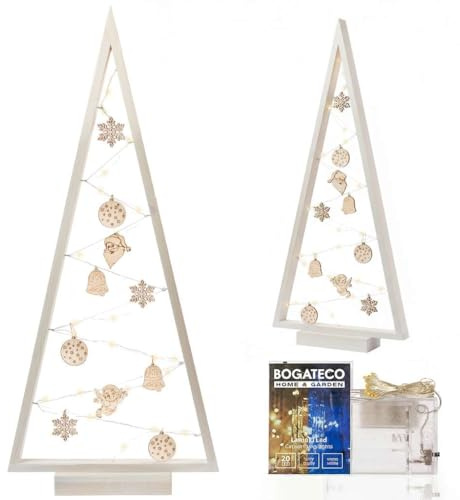 BOGATECO Weihnachtsbaum aus Holz mit LED Beleuchtung 104cm hoch | Holzdekoration inklusive | Weihnachtsdekorationen | 30 LED |