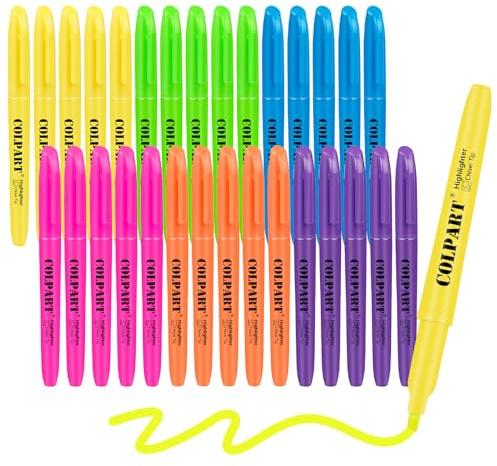 colpart Resaltadores Pastell 30PCS-6 Colores Brillantes Surtidos, Resaltadores de Punta de Cincel Estéticos, Marcadores de Bolígrafos Sin Sangrar, Secos, Marcadores ic Para Diario-Notas, Suministros