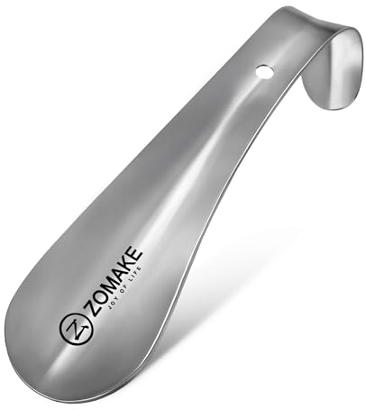 ZOMAKE Calzador de Zapatos Pequeño - Calzador de Zapatos Acero Inoxidable 15cm, Pequeño Calzador Zapatos con Soporte de Pared(1 Pieza Plateada)