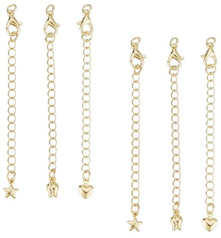 NICENEEDED 6 Pcs Necklace Extenders, 14k Gold Plated Extender Chain, Lobster Clasps Jewelry Extenders Necklace Bracelet Anklet Extension Chains Delicate Choker Extender Jewelry Making for Women