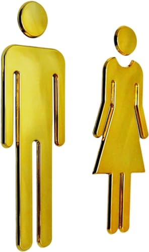 Cartello per porta del WC, cartello per porta del bagno, cartello per bagno, targa a specchio, per uomo e donna, adesivi da parete (colore: oro)