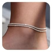 Nayyana 925er-Sterlingsilber Fußkettchen für Damen - Zierlich, Geschichtet, Wasserfest, Verstellbar, Stapelbar - Strandschmuck-Set