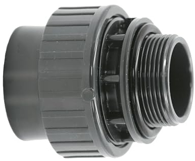 HAF 1x PVC Fittings Verschraubung O-Ring mit 50mm x 2 | Klebemuffe x Außengewinde | Adapter aus grauem PVC | PN16 für PVC Rohr, Poolfitting, Poolverrohrung, Druckleitung, Rohrleitung & Teich