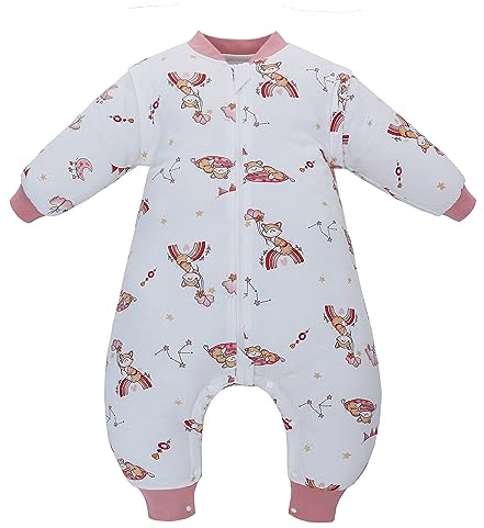Miracle Baby Saco de dormir para bebé con pies 2,5 TOG, saco de dormir de bebé con mangas extraíbles, 100% algodón, turbina de nacimiento de invierno para niños y niñas, rosa, 1-2 ans//Longueur 72cm