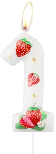 Rosa Erdbeer-Geburtstagskerzen, niedliche Erdbeer-Geburtstagskerzen, Zahl 1, Kerzen für Kuchen, rote Erdbeerkerzen, Kuchenaufsatz für Babys, Mädchen, 1. Geburtstag, Dekoration, Partyzubehör