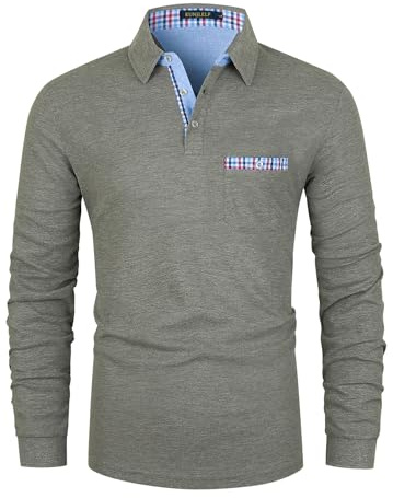 KUNJLELP Men's Premium Long Sleeve Polo Shirt Casual Cotton T-Shirt with Real Pocket