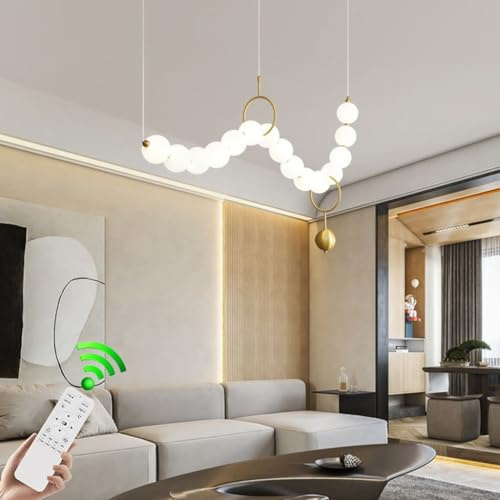 VTAMng Vintage Pendelleuchte LED Weiß Sputnik Kronleuchter Mid-Century Kreative Beleuchtung mit Fernbedienung Bubble Kücheninselbeleuchtung Innen Esszimmer Wohnzimmer Korridor Deckenleuchte(C15lights)