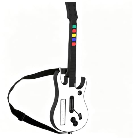 NBCP DOYO Wireless Gitarre fur Wii, kompatibel mitGuitar Hero, Clone Hero und Rock Band Spielen (SchwarzRock Band 1), inkl. verstellbarem Trageriemen-KabelloseWi Gitarre für Musikspiele