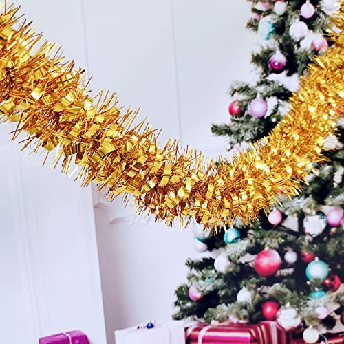 Anevous 5 Stück Weihnachtsgirlande Girlande, 8cm x 2 Meter Dekogirlande Garland Glitzernde Hängende Dekoration Christbaumdeko für Zuhause, Weihnacht, Garten, Hochzeit Party,Gold