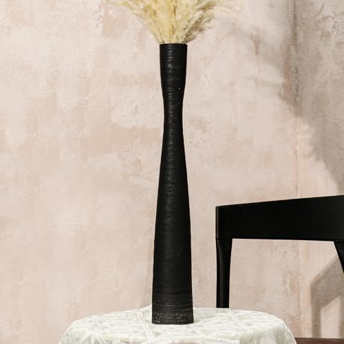 Nuogo 20'' Black Tall Floor Vases Ceramic Skinny Long Vase for Pampas Grass Modern Minimalist Tall Flower for Fireplace Living Room Home Decor