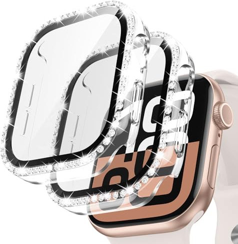 Neitra [2 Pack Bling Screen Protector Case for Apple Watch Series 11/10 42mm Accessories,Hard PC Bumper Crystal Diamond Cover Built-in Tempered Glass Film,Protective Bling Face Cover for Women