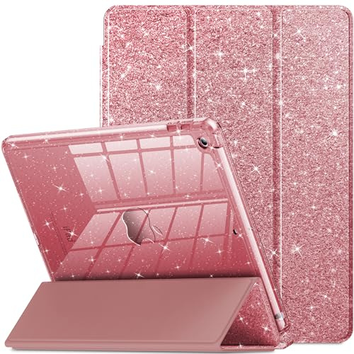 INFILAND Étui Brillant pour iPad 9e/8e/7e Génération 10,2 (2021/2020/2019) avec Dos Transparent et Support pour Stylet (Rose)