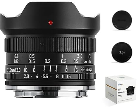 SGimage Objectif fisheye ultra grand angle 7,5 mm F2.8 pour appareils photo avec monture en L | Léger 326 g | Construction en métal, photographie ciel étoilé, champ de vision 170°