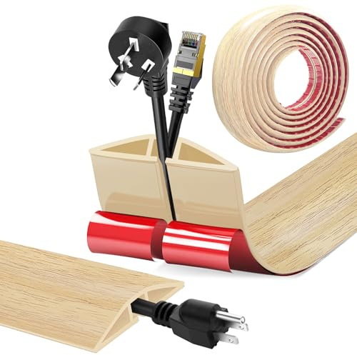 Passe Cable Sol Adhesif, Cache Cable Sol, Flexible PVC Goulotte Passe Cable Sol Protege Cable Sol Passage de Cable au Sol pour Tous Les Câbles, Résidentiel, Bureaux Plus (Grain de Bois C, 5cm x 5m)