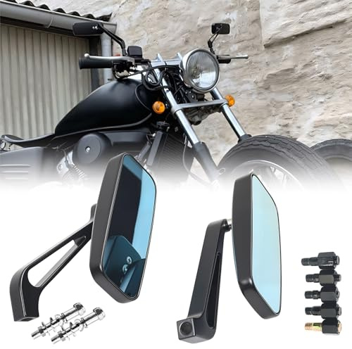 YedZen Motorcycle Rectangle Rearview Side Mirror, 360° Adjustable with M8/M10 Threaded Bolts Motorcycle Handlebar Mirrors, Motorbike Mirrors for Scooter Cruiser Street Bike Chopper ATV Sport Bike
