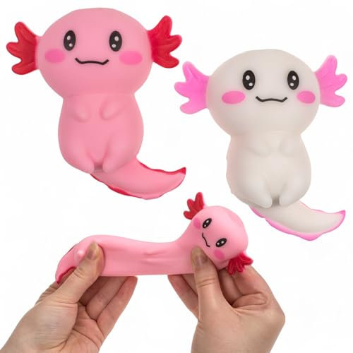 MIJOMA 2er Set Stretch-Axolotl Anti-Stressball mit Quarzsandfüllung – Antistress Gadget in Rosa & Weiß – 9,5 x 8 cm Handschmeichler für Stressabbau & Beruhigung