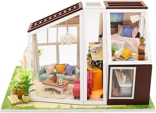 IUBGFTO Casa de muñecas en Miniatura, Modelo Innovador de cabaña de Bricolaje, Kit de artesanía de Invernadero en Miniatura de Rompecabezas 3D para casa de muñecas