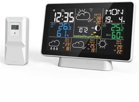 WDWDW Termoigrometro Tuya WiFi Stazione Meteorologica Display da 7,5'' Termometro Igrometro Interno Esterno Pluviometro/Anemometro Previsioni Meteo Igrotermografo