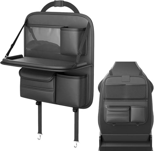 YJTYC Autositz Rücksitz Organizer für Porsche Macan (95B), Rückenlehnenschutz Auto Große Multifunktional Wasserdicht mit Klapptisch Leder,Black