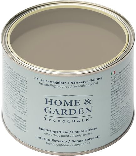 TecnoChalk® Home & Garden Peinture à la Craie Extra Résistante – Pas de Finition Nécessaire – Sans Ponçage, Maison et Jardin – Peinture Tout-en-Un – Sans Solvants – Couleur Taupe (500 ml)