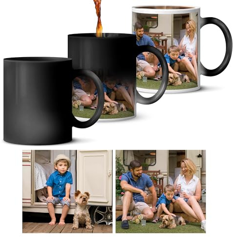 Personalised Heat Change Mug with Photo, 11oz Ceramic Custom Cup | Customised Colour Changing Gift for Birthday, Christmas, Anniversary, Personalised Coffee Tea Cup for Him or Her