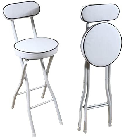 Sgabello da bar pieghevole portatile per adulti, sedile imbottito, capacità di carico 150 kg, bianco, 65 cm, sgabello pieghevole leggero e resistente