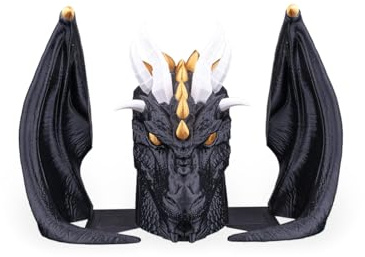 End of the Hoard Drachen Buchstütze – 3D-Druck Buchhalter | Fantasy Regal Deko | Handbemalt | Bücherstütze Drachenkopf mit Flügeln | Geschenk für Fantasy-Fans & Gamer (Schwarz)