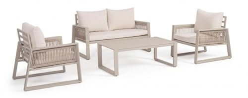 KONTE.DESIGN CAPTIVA Loungeset mit 1 Sofa, 2 Sesseln und 1 Tisch aus Aluminium, Taupe und Textilene, taupe