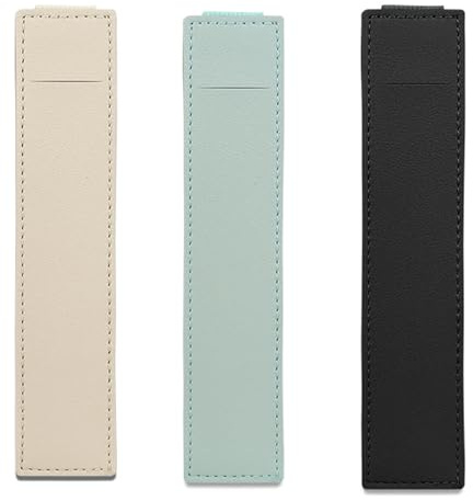 Greabuy Stifthalter mit elastischem Band für Hardcover-Notizbücher, Tagebücher, Planer, Stifteetui, Leder-Stifttasche mit Gummiband, 3 Stück, Schwarz, Weiß, Blau, einzeln, Size Approximately