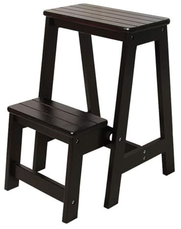 OZBME Escabeau-Chaise Pliant, escabeau en Bois à 2 Niveaux, Banc à Chaussures Multifonction, étagère à Fleurs, capacité de Charge de 300 kg, Noir