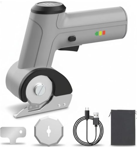 EiGuoerl 4V Cordless Electric Scissors, [Upgraded] Power Rotary Cutter with 2 Blades & LED Light, Max Cut 1/4 for Cardboard Box/Thin Carpet/Plastic, Includes Storage Case & USB Cable