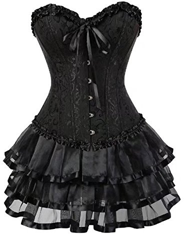 Jutrisujo Korsett Damen Rock Corset Dress Corsagenkleid Kleid Burlesque Gothic Frauen Schwarz XS