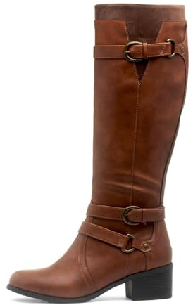 Lilley Womens Tan Heeled Buckle Knee High Boot - Size 6 UK - Brown