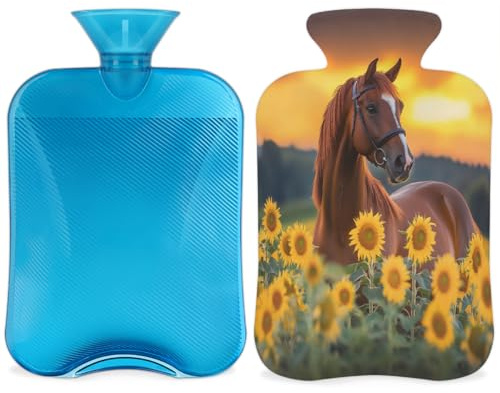 Entemne Wärmflasche mit Sonnenblume, Tier, Pferd, Wärmbeutel mit Bezug, wiederverwendbare Therapie-Tasche zur Schmerzlinderung, Menstruationskrämpfe, Muskelkater, Winterwärme, Geschenk für den Winter