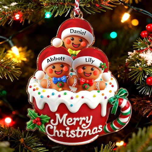 XRLSG Personalisierter Weihnachtsanhänger – Individueller Familien-Christbaumschmuck aus Acryl für 2-10 Mitglieder, Wohndeko