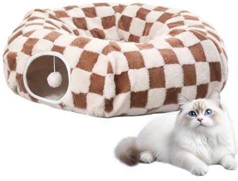 Katzenbett mit Tunnel, waschbares Nest mit abnehmbarem Kissen, Katzentunnel, Donut-Kätzchenbett, zur Bereicherung, Schlafen, Kätzchen, kleine Hunde, Innenbereich, Balkon, Wohnung, Winter